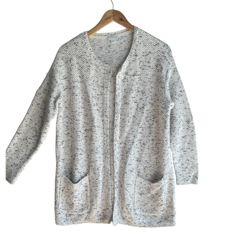 Pure Jill Cardigan Open Front Cream Knit Cotton Casual Medium Comfy Layering